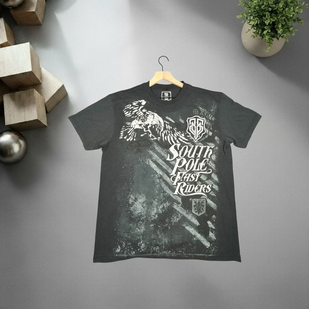 Southpole East Riders Graphic T-Shirt Mens 2XL Black Y2K Grunge Skater Boxy Fit - Picture 1 of 6